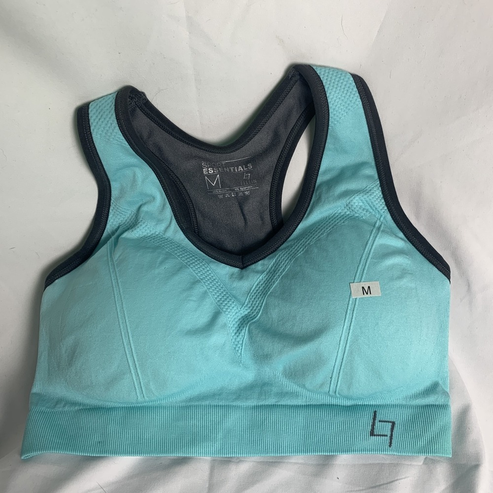 Fittin Sport Essentials Women's Sports Bra Medium Turquoise Blue Grey Racerback